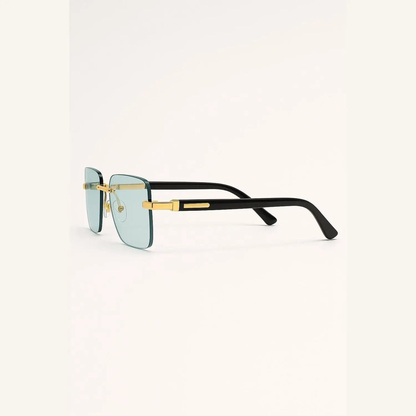 VISQUE AURUM Vintage rectangular sunglasses with gold accents and green lenses, showcasing retro style and modern luxury.